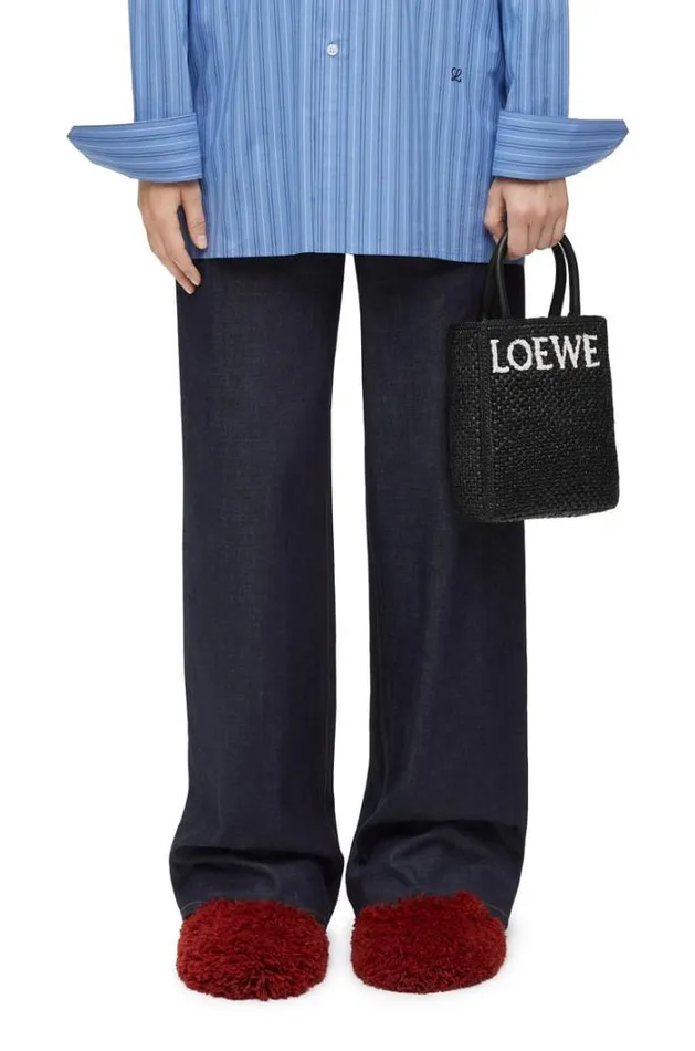Loewe Standard A5 Tote Bag In Raffia Blackwhite Women Tote and Top Handle Bags