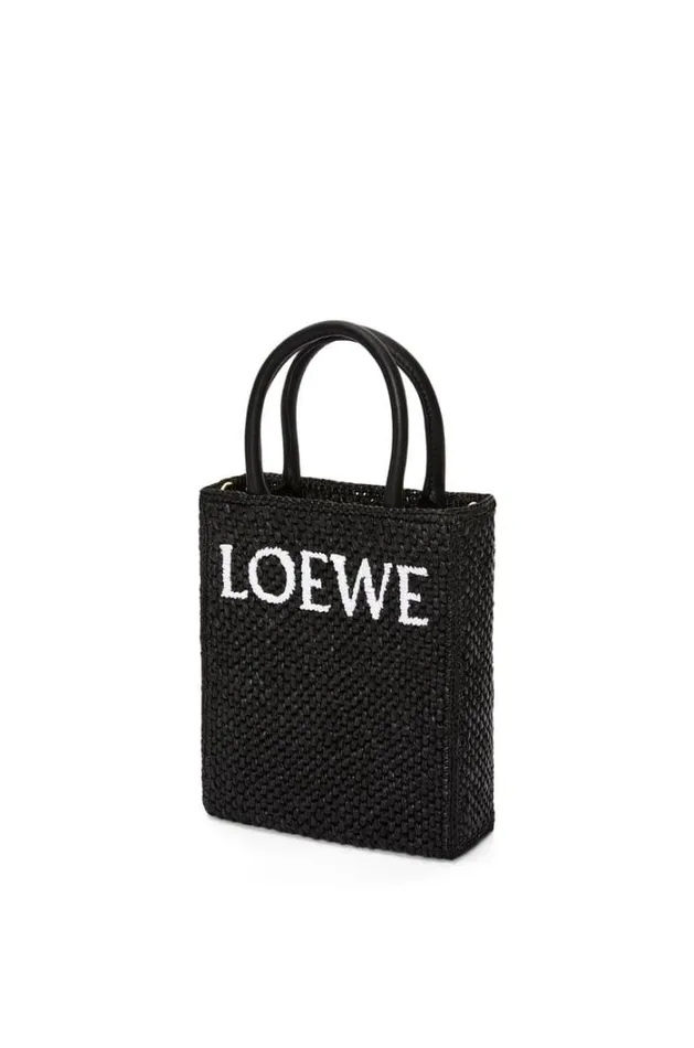 Loewe Standard A5 Tote Bag In Raffia Blackwhite Women Tote and Top Handle Bags