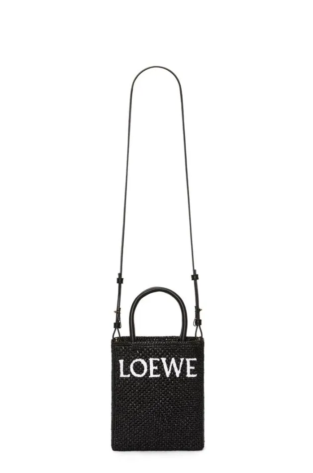 Loewe Standard A5 Tote Bag In Raffia Blackwhite Women Tote and Top Handle Bags