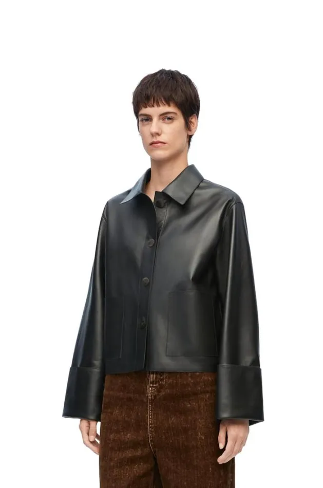 Loewe Turnup Jacket In Nappa Lambskin Black Women Leather