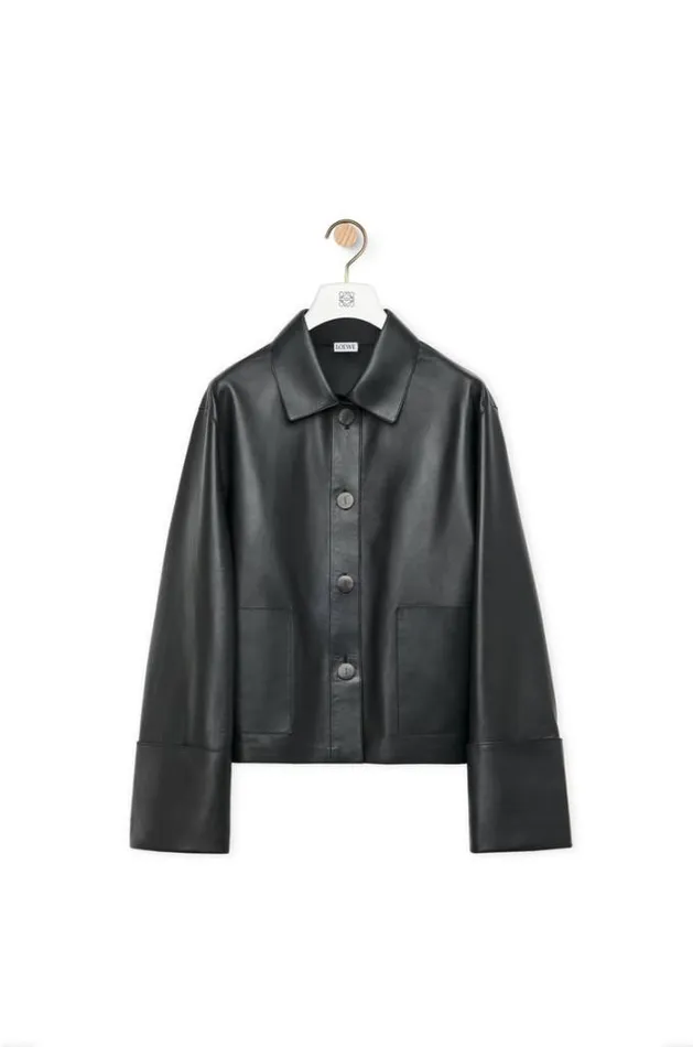 Loewe Turnup Jacket In Nappa Lambskin Black Women Leather