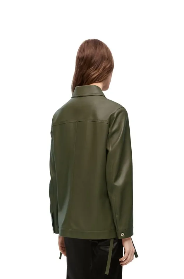 Loewe Workwear Jacket In Nappa Lambskin Khaki Green Women Leather