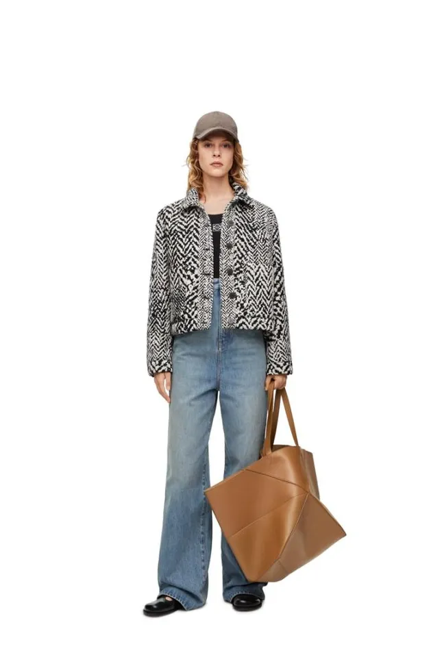 Loewe Workwear Jacket In Wool Blend Blackwhite Women Jackets