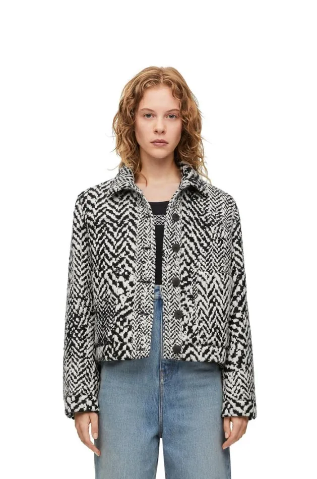 Loewe Workwear Jacket In Wool Blend Blackwhite Women Jackets