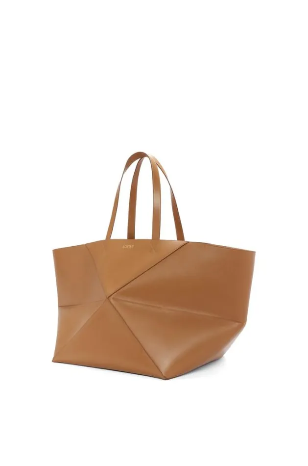 Loewe XL Puzzle Fold Tote In Shiny Calfskin Oak Women Shoulder Bags