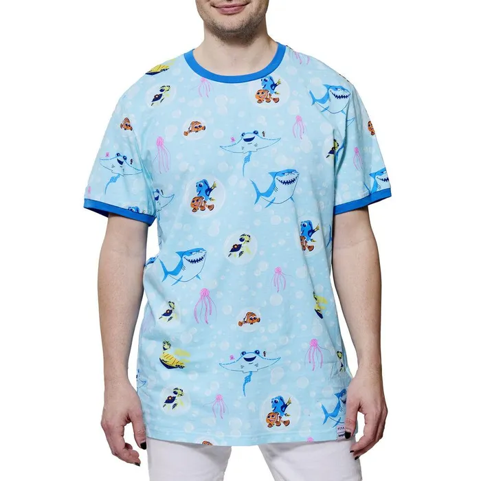 Loungefly Apparel Unisex Finding Nemo 20th Anniversary Bubbles AllOver Print Ringer Tee