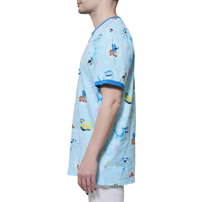 Loungefly Apparel Unisex Finding Nemo 20th Anniversary Bubbles AllOver Print Ringer Tee