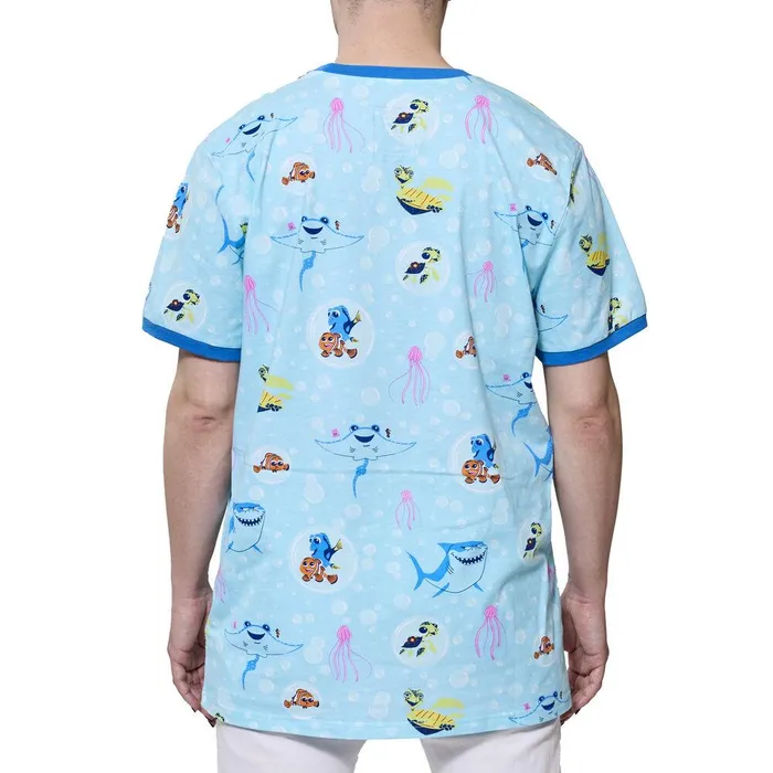 Loungefly Apparel Unisex Finding Nemo 20th Anniversary Bubbles AllOver Print Ringer Tee