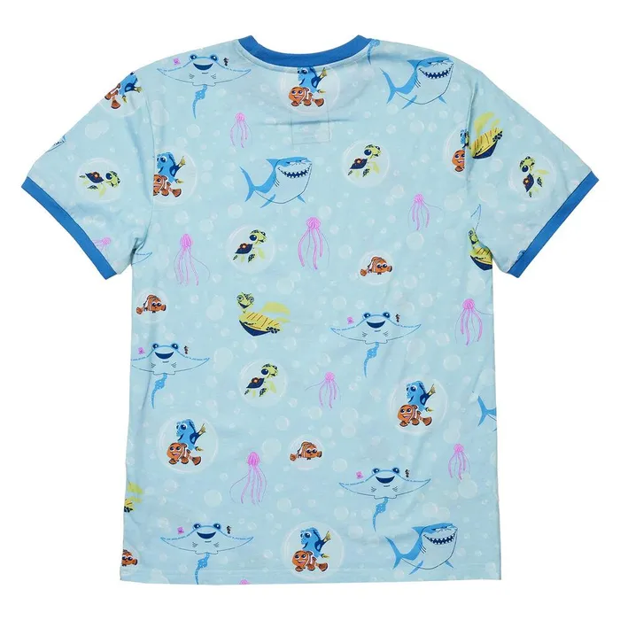 Loungefly Apparel Unisex Finding Nemo 20th Anniversary Bubbles AllOver Print Ringer Tee