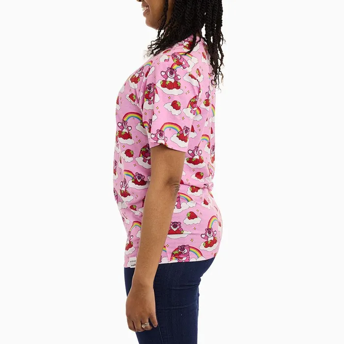 Loungefly Apparel Unisex Toy Story Lotso Rainbow AllOver Print Tee Loungefly Apparel Unisex Toy Story Lotso Rainbow AllOver Print Tee