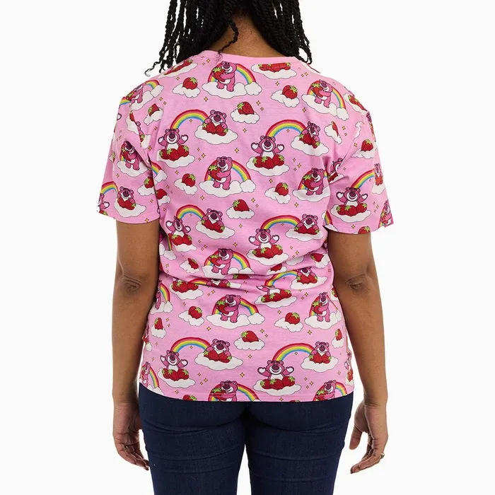 Loungefly Apparel Unisex Toy Story Lotso Rainbow AllOver Print Tee Loungefly Apparel Unisex Toy Story Lotso Rainbow AllOver Print Tee