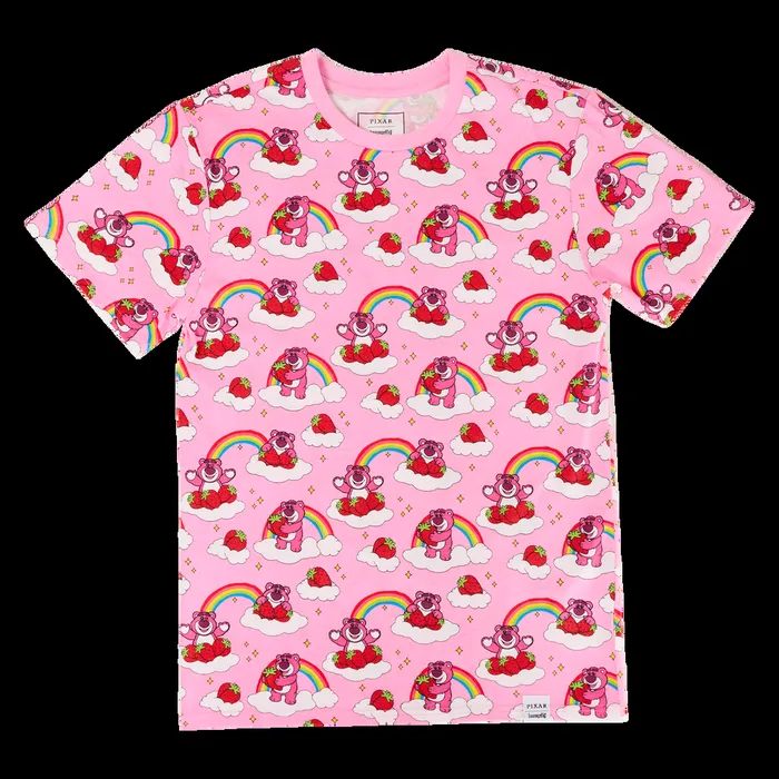 Loungefly Apparel Unisex Toy Story Lotso Rainbow AllOver Print Tee Loungefly Apparel Unisex Toy Story Lotso Rainbow AllOver Print Tee
