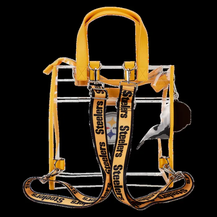 Loungefly Backpacks Unisex NFL Pittsburgh Steelers Clear Convertible Backpack and Tote Bag