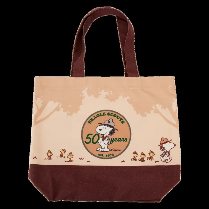 Loungefly Bags and Wallets Unisex Peanuts 50th Anniversary Snoopy039s Beagle Scouts Canvas Tote Bag Loungefly Bags and Wallets Unisex Peanuts 50th Anniversary Snoopy039s Beagle Scouts Canvas Tote Bag