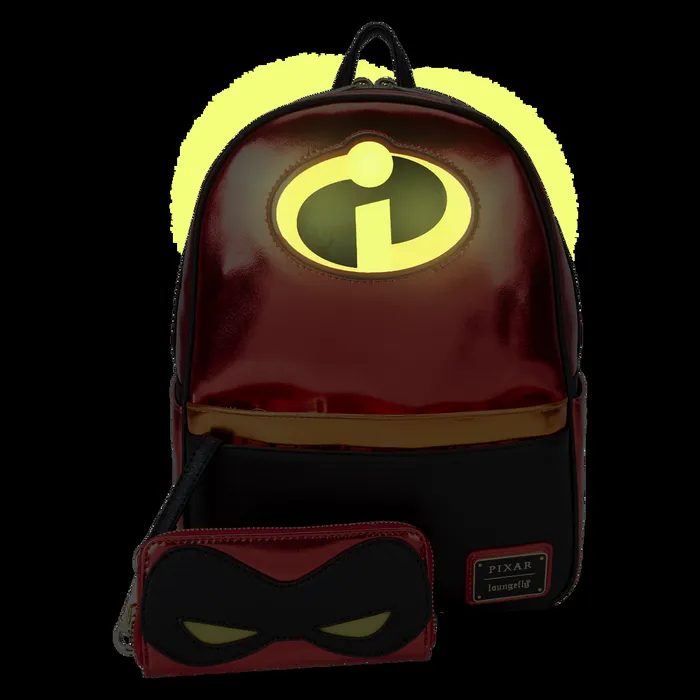 Loungefly Bags and Wallets Unisex The Incredibles 20th Anniversary Light Up Metallic Cosplay Mini Backpack With Coin Bag