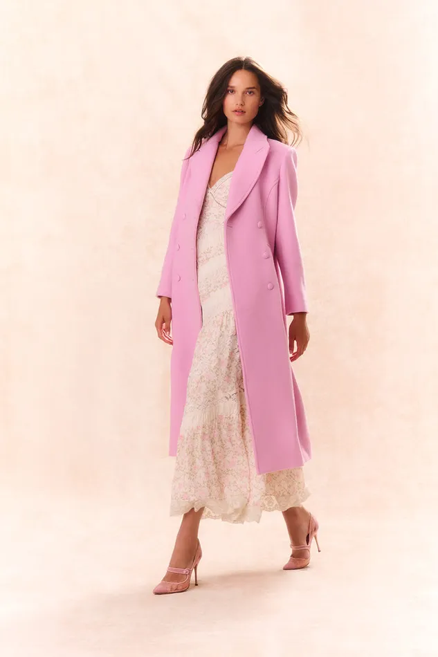 LoveShackFancy Angeli Wool Military Coat Pirouette Pink Women Jackets and Coats