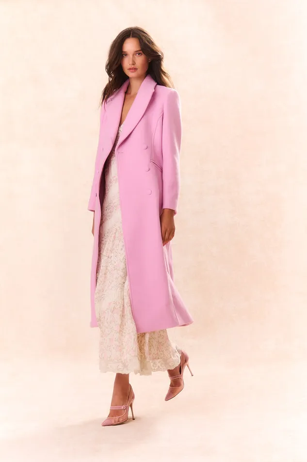 LoveShackFancy Angeli Wool Military Coat Pirouette Pink Women Jackets and Coats