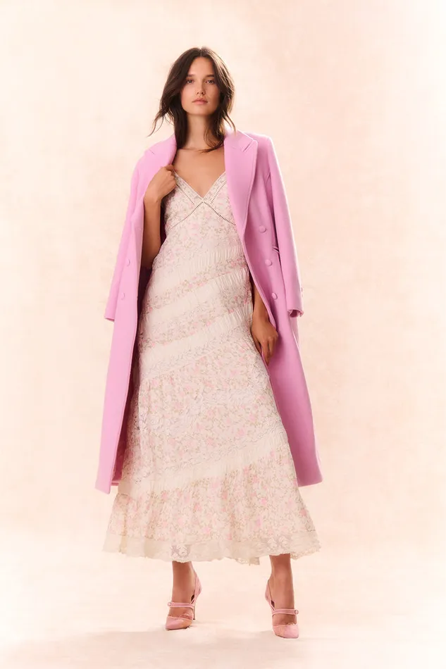 LoveShackFancy Angeli Wool Military Coat Pirouette Pink Women Jackets and Coats