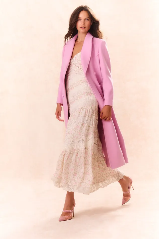 LoveShackFancy Angeli Wool Military Coat Pirouette Pink Women Jackets and Coats