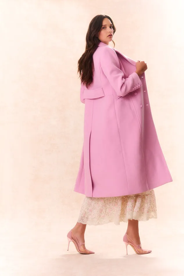 LoveShackFancy Angeli Wool Military Coat Pirouette Pink Women Jackets and Coats