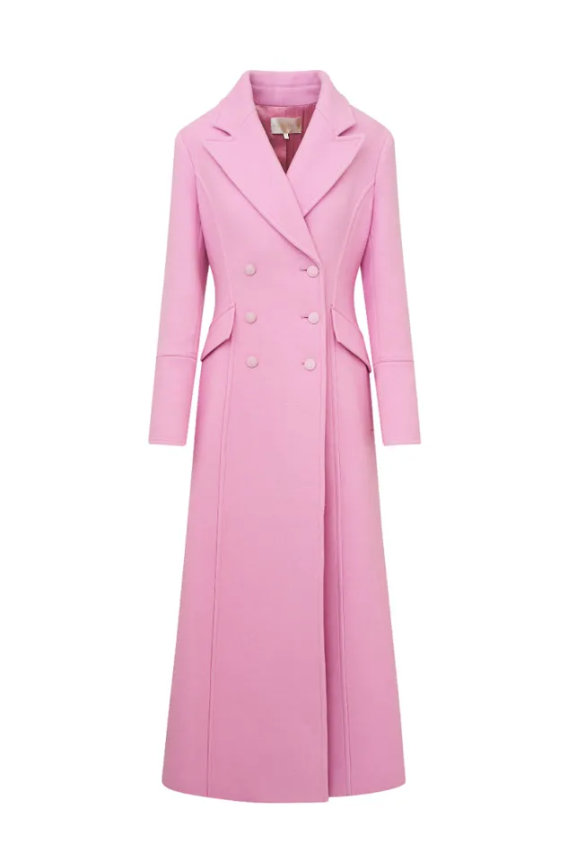 LoveShackFancy Angeli Wool Military Coat Pirouette Pink Women Jackets and Coats