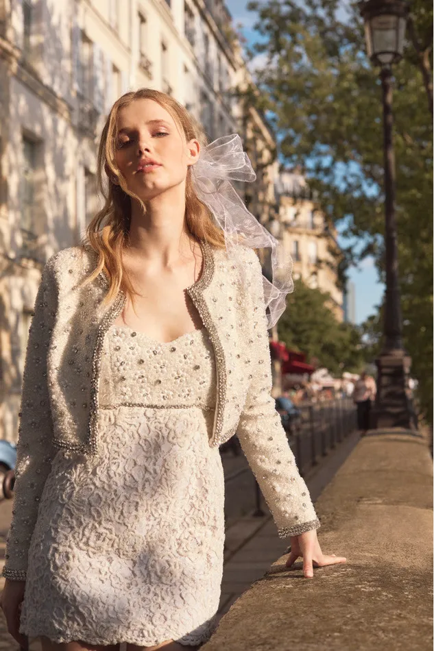 LoveShackFancy Cosmos Beaded Cropped Jacket Cream Women Jackets and Coats