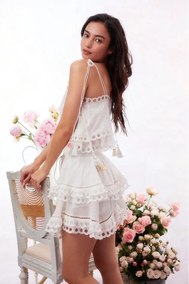 LoveShackFancy Dorene Eyelet Mini Skirt Soft White Women Skirts