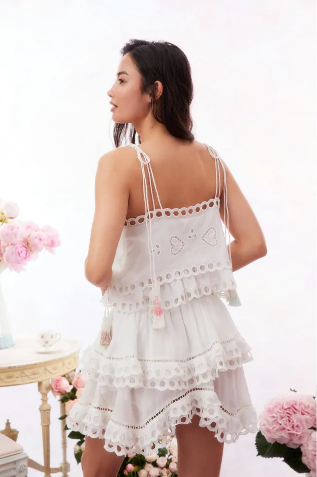 LoveShackFancy Dorene Eyelet Mini Skirt Soft White Women Skirts