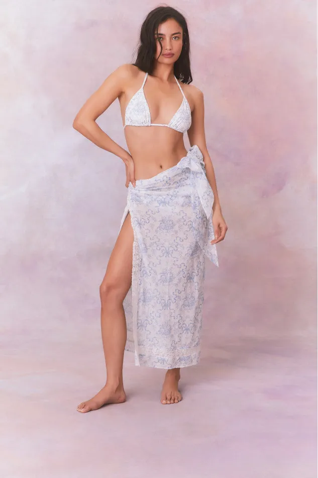 LoveShackFancy Emabella Whimsical Bow Pareo Blissful Blue Women Swim