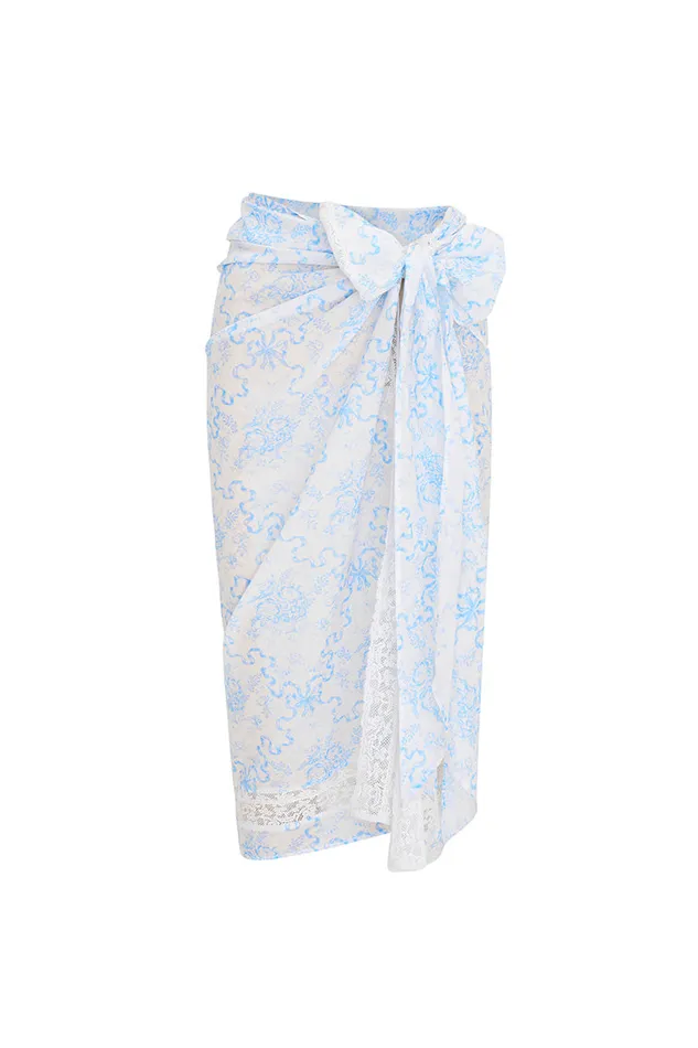 LoveShackFancy Emabella Whimsical Bow Pareo Blissful Blue Women Swim