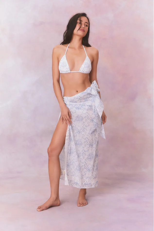 LoveShackFancy Emabella Whimsical Bow Pareo Blissful Blue Women Swim