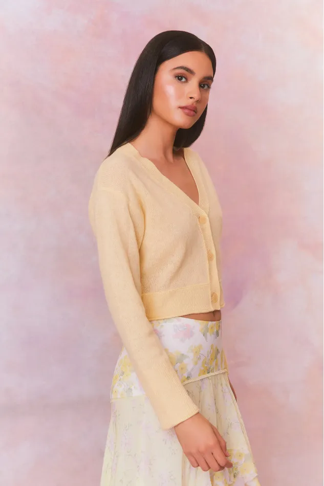 LoveShackFancy Lawrence Yellow Bow Applique Cardigan Buttercup Women Sweaters
