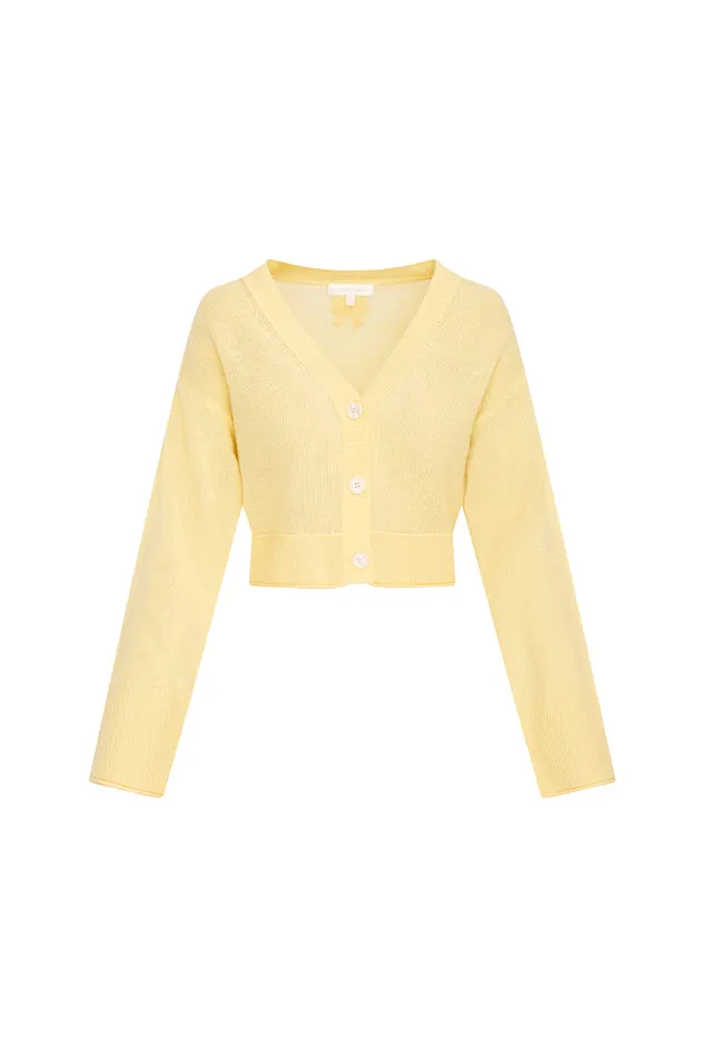 LoveShackFancy Lawrence Yellow Bow Applique Cardigan Buttercup Women Sweaters