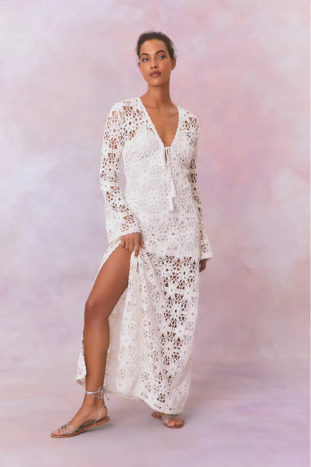 LoveShackFancy Lorne Cotton Crochet Maxi Dress Antique White Women Swim
