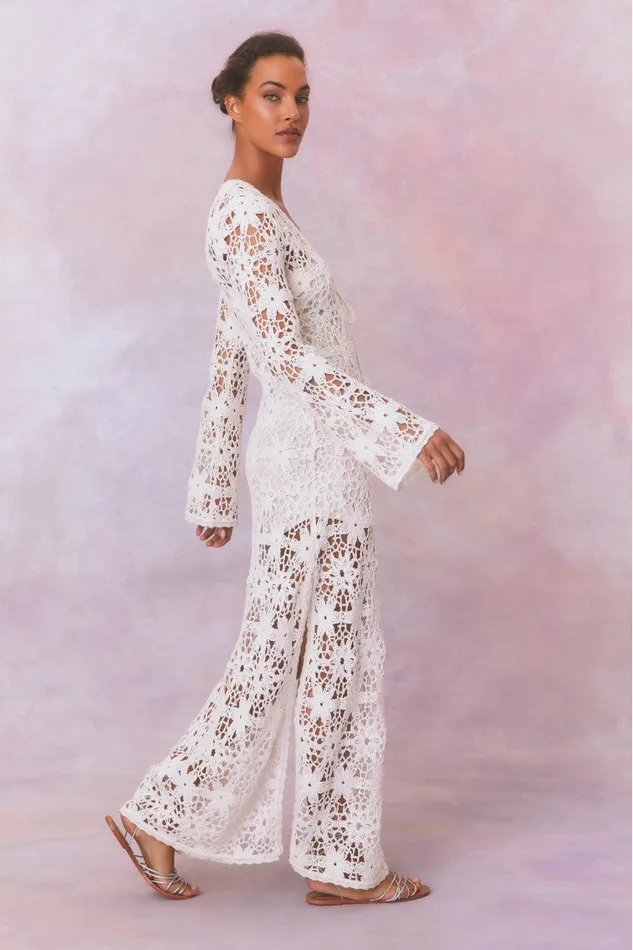LoveShackFancy Lorne Cotton Crochet Maxi Dress Antique White Women Swim
