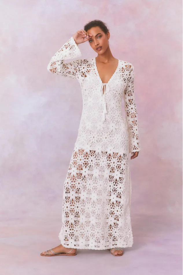 LoveShackFancy Lorne Cotton Crochet Maxi Dress Antique White Women Swim