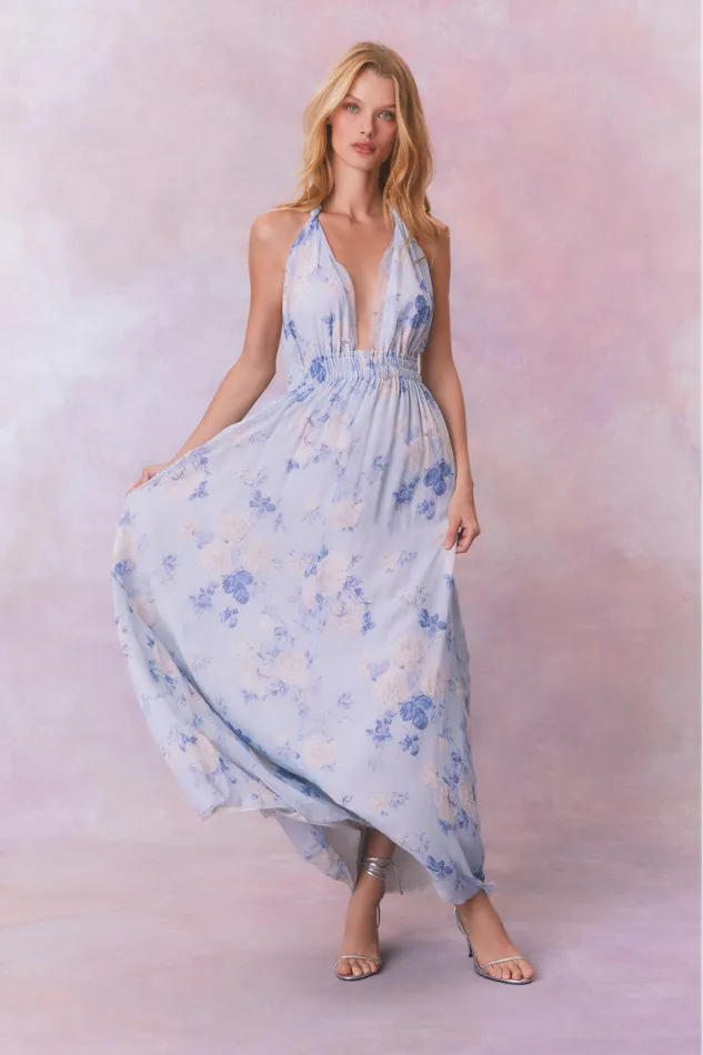 LoveShackFancy Love Fragrance Halter Maxi Dress Whisper Blue Women Dresses