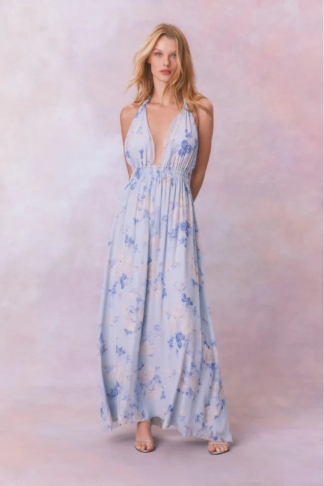 LoveShackFancy Love Fragrance Halter Maxi Dress Whisper Blue Women Dresses