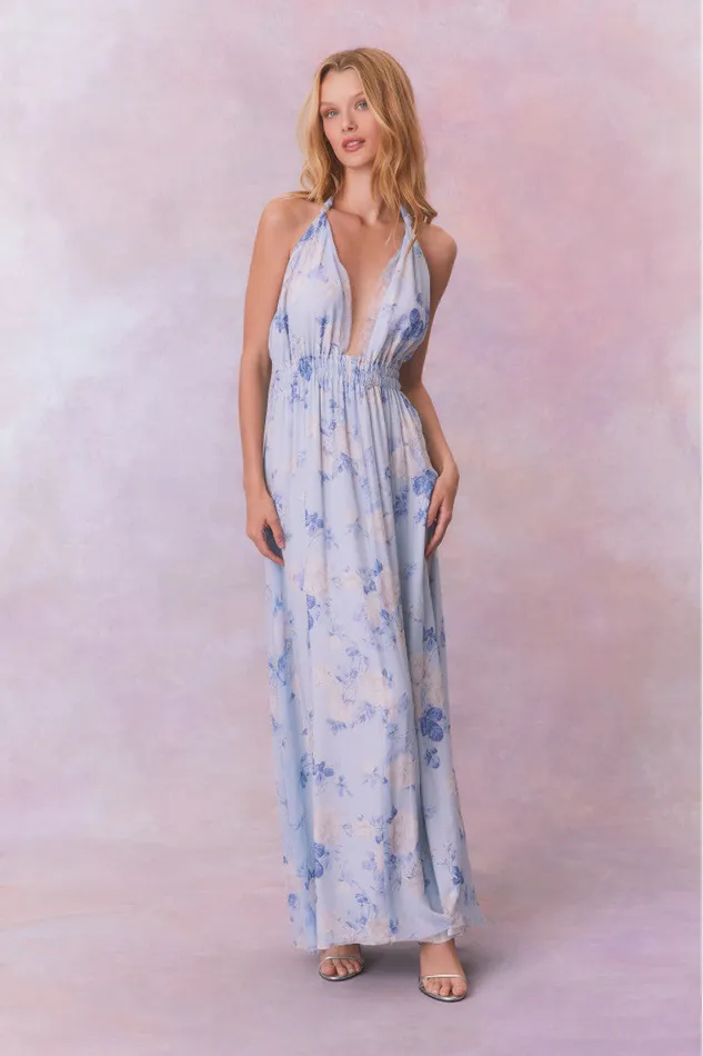 LoveShackFancy Love Fragrance Halter Maxi Dress Whisper Blue Women Dresses