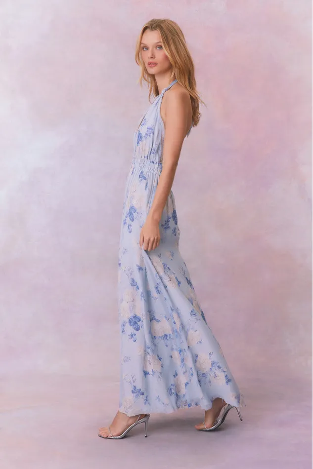 LoveShackFancy Love Fragrance Halter Maxi Dress Whisper Blue Women Dresses