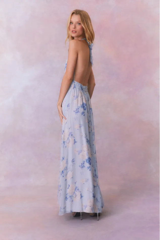 LoveShackFancy Love Fragrance Halter Maxi Dress Whisper Blue Women Dresses