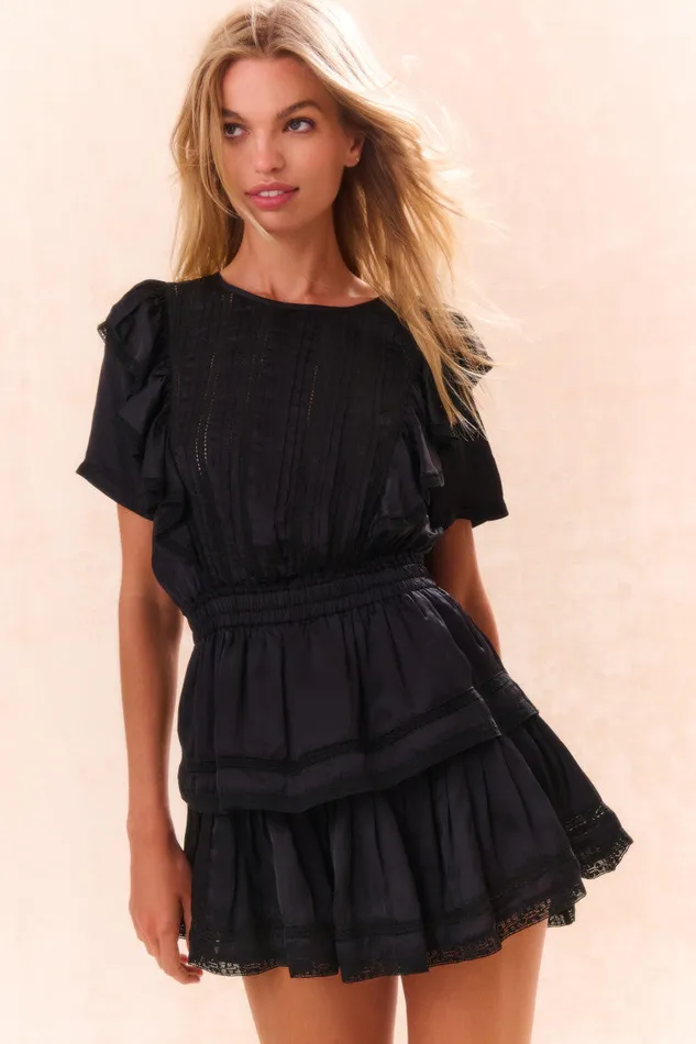 LoveShackFancy Natasha Cotton Ruffle Dress Black Women Dresses