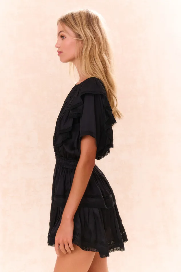 LoveShackFancy Natasha Cotton Ruffle Dress Black Women Dresses