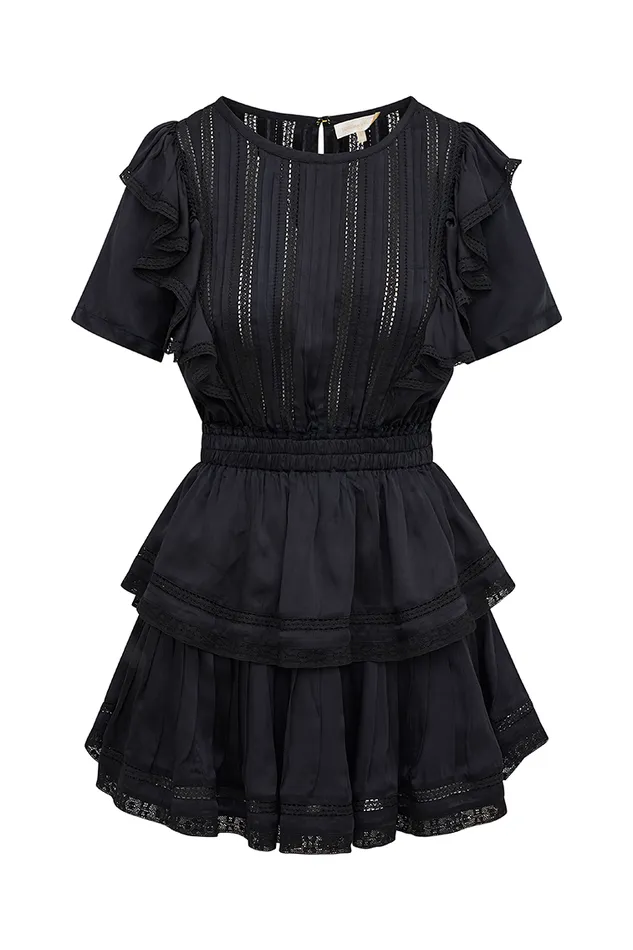 LoveShackFancy Natasha Cotton Ruffle Dress Black Women Dresses