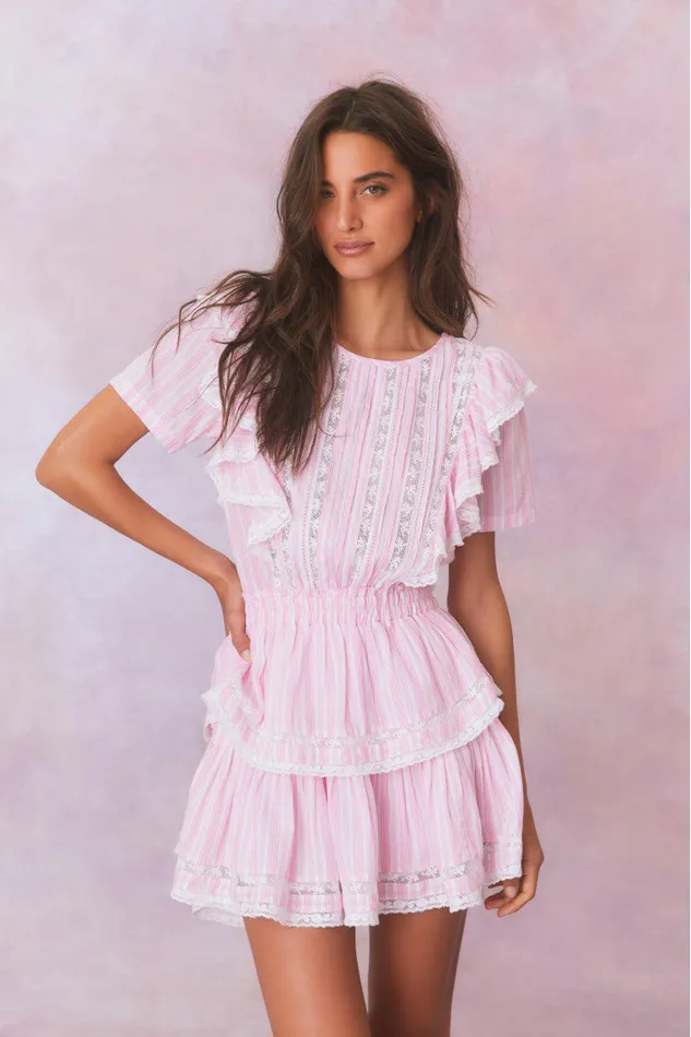 LoveShackFancy Natasha Stripe Cotton Mini Dress Captiva Pink WomenKids Dresses