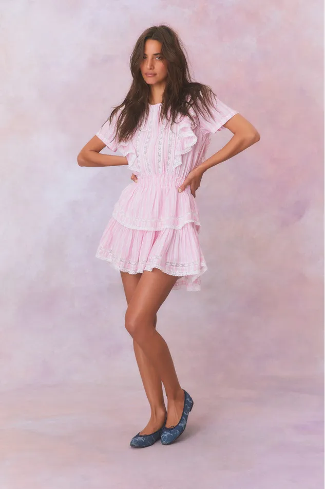 LoveShackFancy Natasha Stripe Cotton Mini Dress Captiva Pink WomenKids Dresses