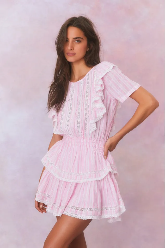 LoveShackFancy Natasha Stripe Cotton Mini Dress Captiva Pink WomenKids Dresses