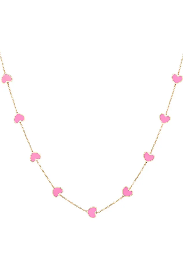 LoveShackFancy Ouf By Sara Love Pink Hearts 14k Gold Necklace Pink Women Jewelry