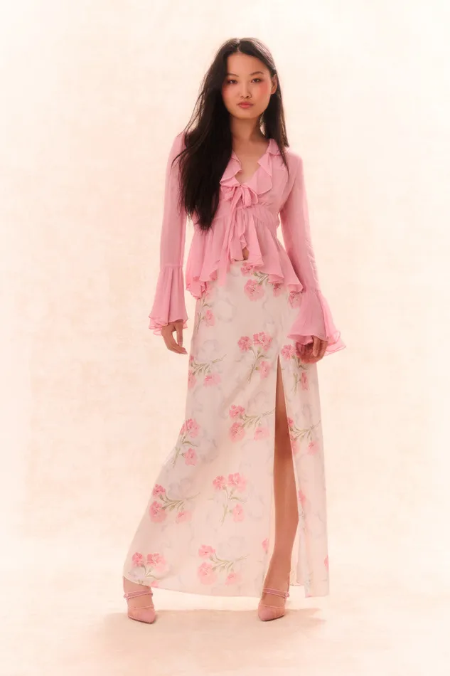 LoveShackFancy Ovidia Bell Sleeve Top Pink Women Tops