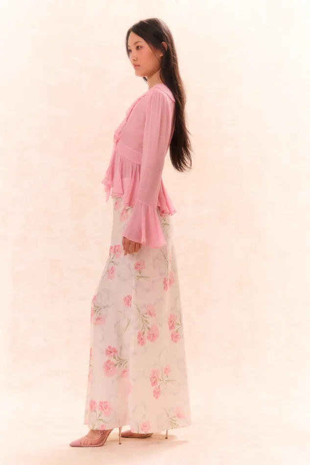 LoveShackFancy Ovidia Bell Sleeve Top Pink Women Tops